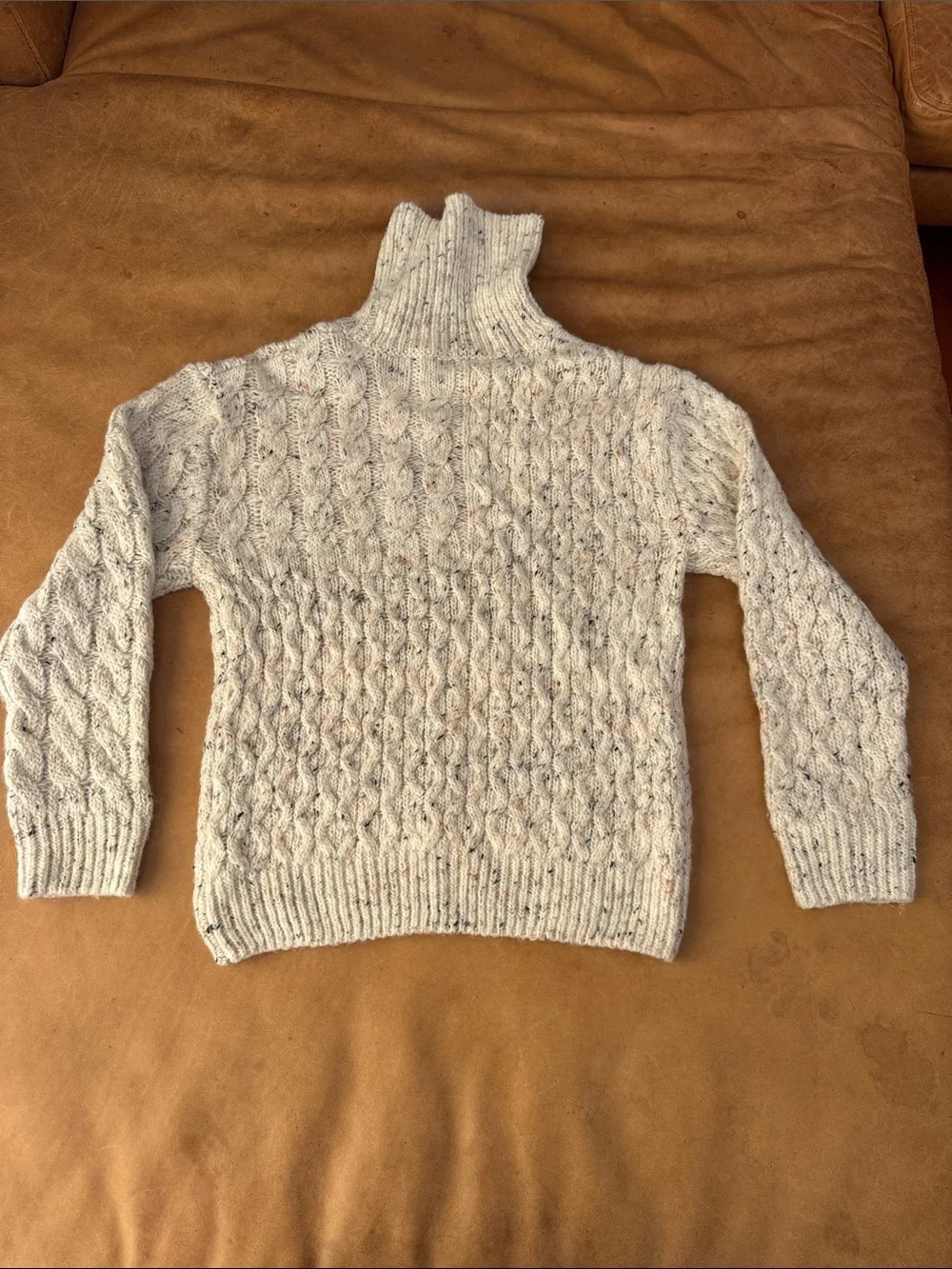 Zara Cream Speckled Cable Knit Turtleneck Sweater girls size 9/10